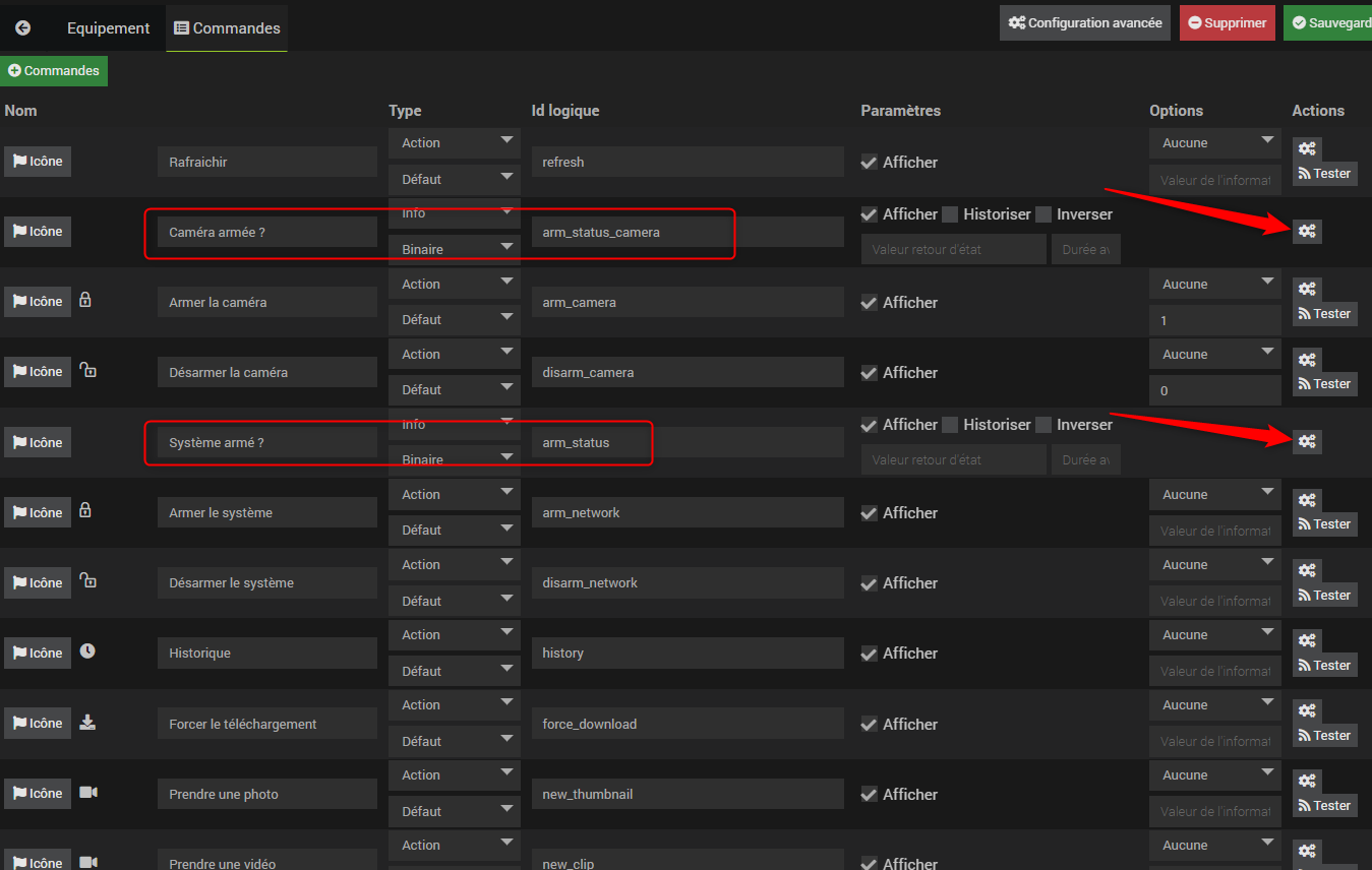 Ouvrir la configuration avancée des commandes